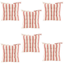 Dibor Set Of 6 Red Striped Indoor Furniture Dining Chair Seat Pads (L)40Cm X (W)40Cm - thumbnail 1