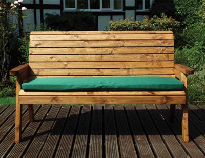 Charles Taylor Wooden Garden 3 Seater Bench Seat Armchair Green Cushion & Cover - image 1