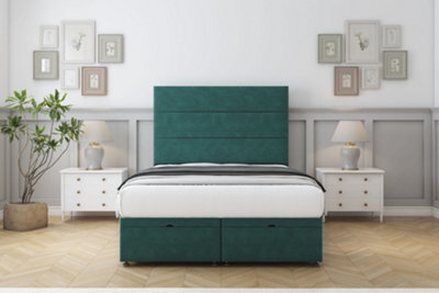 "Sloomy Texas Emerald Plush Ottoman Bed Base With 26"" Strutted Headboard 4'6 Double" - image 1