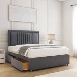 Bsspoke Canes Divan Bed Set Steel Plush Velvet With 24Inch Panel Headboard 2 Drawers Same Side & Mattress 3Ft 4Ft 4Ft6 5Ft 6Ft - thumbnail 1