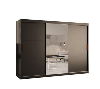 Arte Ramiro Ii Contemporary 3 Sliding Door Wardrobe 9 Shelves 2 Rails Black Matt (H)2000mm (W)2500mm (D)620mm - image 1