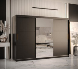 Arte Ramiro Ii Contemporary 3 Sliding Door Wardrobe 9 Shelves 2 Rails Black Matt (H)2000mm (W)2500mm (D)620mm - thumbnail 2