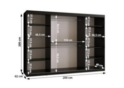 Arte Ramiro Ii Contemporary 3 Sliding Door Wardrobe 9 Shelves 2 Rails Black Matt (H)2000mm (W)2500mm (D)620mm - thumbnail 4