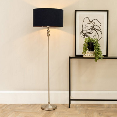 Valuelights Maggie Brushed Chrome Silver Candlestick Floor Lamp With Black Fabric Lamp Shade - image 1