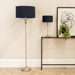 Valuelights Maggie Brushed Chrome Silver Candlestick Floor Lamp With Black Fabric Lamp Shade - thumbnail 3