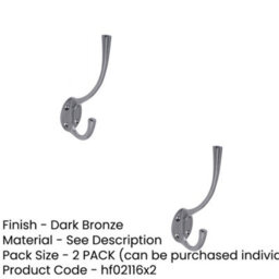 Loops 2 Pack Elegant Solid Brass Hat And Coat Hook In Dark Bronze Finish - 142mm - Wall Mounted Clothing Hook - thumbnail 2