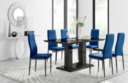 Furniturebox Uk Imperia 6 Black Dining Table And 6 Navy Velvet Milan Black Leg Chairs - thumbnail 1