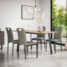 More4Homes Haydon Extending Dining Table And Chairs -  Oak Effect Table Top W Black Legs + Monza Linen Dining Chair Set Of 4 (Grey)