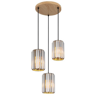Luminosa Lighting Luminosa Run Cluster Pendant Ceiling Light Wood Look K5 Crystals Smoke Colored 3X E27 - image 1