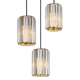Luminosa Lighting Luminosa Run Cluster Pendant Ceiling Light Wood Look K5 Crystals Smoke Colored 3X E27 - thumbnail 3