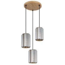 Luminosa Lighting Luminosa Run Cluster Pendant Ceiling Light Wood Look K5 Crystals Smoke Colored 3X E27 - thumbnail 2