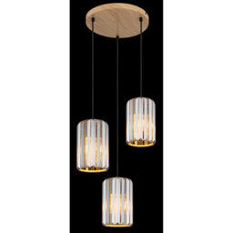 Luminosa Lighting Luminosa Run Cluster Pendant Ceiling Light Wood Look K5 Crystals Smoke Colored 3X E27 - thumbnail 4
