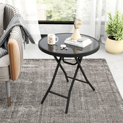 Costway Round Folding Side Table 46 Cm Patio Coffee Table With Tempered Glass Tabletop - image 1