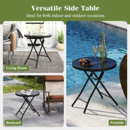 Costway Round Folding Side Table 46 Cm Patio Coffee Table With Tempered Glass Tabletop - thumbnail 8