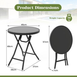Costway Round Folding Side Table 46 Cm Patio Coffee Table With Tempered Glass Tabletop - thumbnail 3