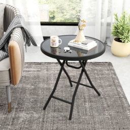 Costway Round Folding Side Table 46 Cm Patio Coffee Table With Tempered Glass Tabletop