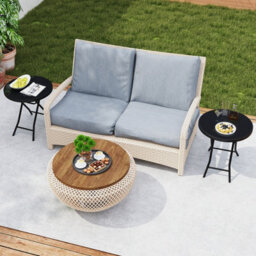 Costway Round Folding Side Table 46 Cm Patio Coffee Table With Tempered Glass Tabletop - thumbnail 4