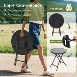Costway Round Folding Side Table 46 Cm Patio Coffee Table With Tempered Glass Tabletop - thumbnail 7
