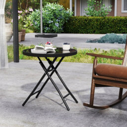 Costway Round Folding Side Table 46 Cm Patio Coffee Table With Tempered Glass Tabletop - thumbnail 5