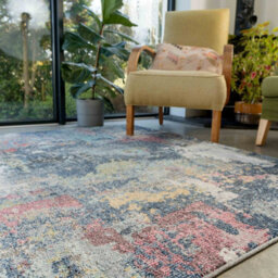 Loomed Navy Blue Multicoloured Abstract Distressed Soft Fireside Living Area Rug 60Cm X240Cm - thumbnail 5