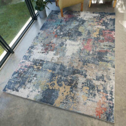Loomed Navy Blue Multicoloured Abstract Distressed Soft Fireside Living Area Rug 60Cm X240Cm - thumbnail 4