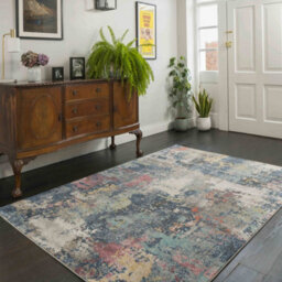 Loomed Navy Blue Multicoloured Abstract Distressed Soft Fireside Living Area Rug 60Cm X240Cm - thumbnail 6