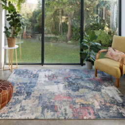 Loomed Navy Blue Multicoloured Abstract Distressed Soft Fireside Living Area Rug 60Cm X240Cm - thumbnail 3
