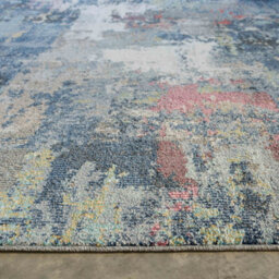 Loomed Navy Blue Multicoloured Abstract Distressed Soft Fireside Living Area Rug 60Cm X240Cm - thumbnail 2