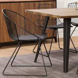 Wyld And Coco Novahome Two Dining Chairs Black Metal Frame Faux Leather - Pair - Industrial Style - thumbnail 2