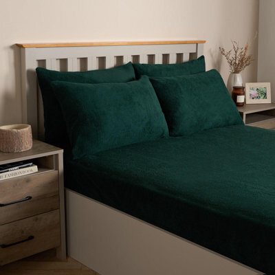 OHS Teddy Fleece Pillowcase Cover Bedding Set 4 X Thermal, 50 X 75Cm -  Forest Green - image 1