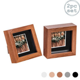 "Nicola Spring 4 X 4"" Photo Frames - Dark Wood/black Mount - 3D Picture Frame Box Portrait Display Case (12.5 X 12.5Cm) Set Of 2" - thumbnail 1