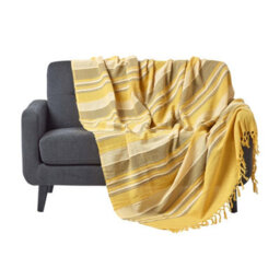 Homescapes Cotton Morocco Striped Yellow Throw, 255 X 360 Cm - thumbnail 1