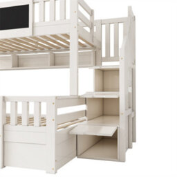 Abrihome Bunk Beds For Family With Multiple Children, Staircase Bunk With Chalkboard, Stairs, Drawers & Chalkboard, (90+135)X190 Cm, White - thumbnail 7