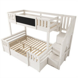 Abrihome Bunk Beds For Family With Multiple Children, Staircase Bunk With Chalkboard, Stairs, Drawers & Chalkboard, (90+135)X190 Cm, White - thumbnail 6