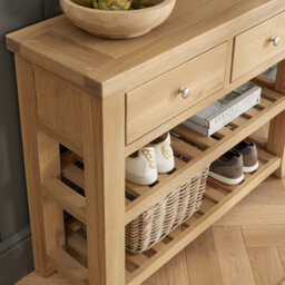 The Furniture Market Cheshire Whitewash Oak Small Console Table With Two Drawers - thumbnail 3