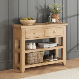 The Furniture Market Cheshire Whitewash Oak Small Console Table With Two Drawers