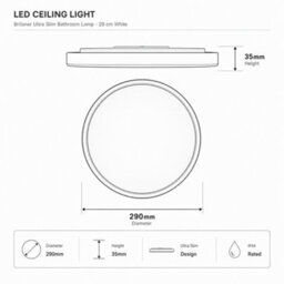 Briloner Led Ceiling Light 18W 2400Lm Ip44 Ultra Slim Bathroom Lamp - 29 Cm White - thumbnail 3