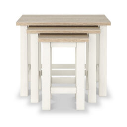 Farro Coconut White Nest Of Tables With Washed Oak Top - Fully Assembled By Roseland Furniture - thumbnail 4