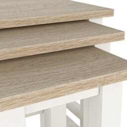 Farro Coconut White Nest Of Tables With Washed Oak Top - Fully Assembled By Roseland Furniture - thumbnail 6