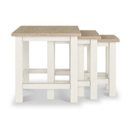 Farro Coconut White Nest Of Tables With Washed Oak Top - Fully Assembled By Roseland Furniture - thumbnail 3