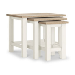 Farro Coconut White Nest Of Tables With Washed Oak Top - Fully Assembled By Roseland Furniture