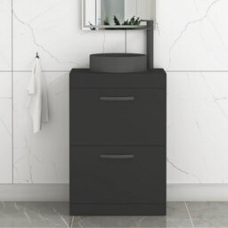 Royal Bathrooms Turin 600mm Freestanding Bathroom Vanity Unit With Sink 2 Drawer Matt Black & Art Round Countertop Basin - thumbnail 1