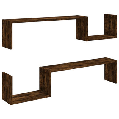 Vidaxl Wall Shelves 2 Pcs Smoked Oak 100X15X20 Cm Engineered Wood - image 1