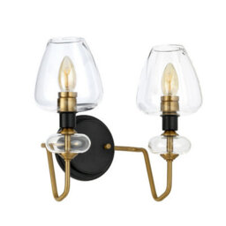 Stylish Twin Wall Light In Aged Brass And Charcoal Black Finish With Led E14 Bulbs - thumbnail 2