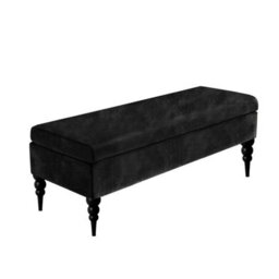 90Cm Safar Plain Ottoman Storage Bench -Upholstered Shoes Bench With Black Turned Wooden Legs - Black Naple Ottoman Bench - thumbnail 1
