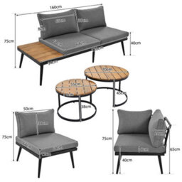 Btm 6-Seater Outdoor Garden Lounge Sofa Set, Galvanized Iron Frame, Indoor/outdoor Dining, 6-Piece - thumbnail 5