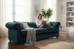 Chesterfield Thomas 5 Seater Sofa Settee Amalfi Forest Green Velvet Fabric In Classic Style - thumbnail 2