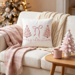 Amorly Embroidery Throw Pillow Cover, 45X45Cm Christmas Decorative Cushion Cover For Sofa Couch, No Pillow Insert - thumbnail 3