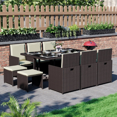 Lassic Garden Vida Cuba Brown 10 Seater Rattan Garden Outdoor Bistro Set With Cover - image 1