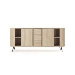 Arte Lovi Sideboard Cabinet 196Cm - Oak Cremona & Black Modern Storage Unit With Sliding Doors And Drawers - thumbnail 8